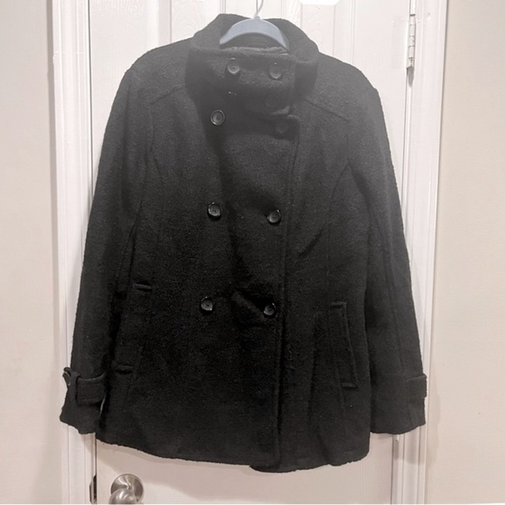 BNCI blanc noir wool blend pea coat turtle neck